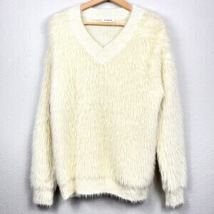Storia Women’s Faux Fur Sweater Small Cream Comfy Quiet Luxury Rare Deadstock